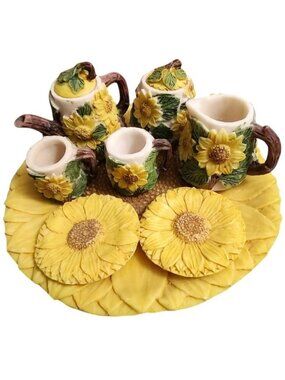 Miniature Resin Teapot, Cream & Sugar, 2 Cups & Saucers, Platter